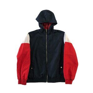 H&M Divided Mens M Full Zip Blue Red White Hooded Full Zip Windbreaker Jacket